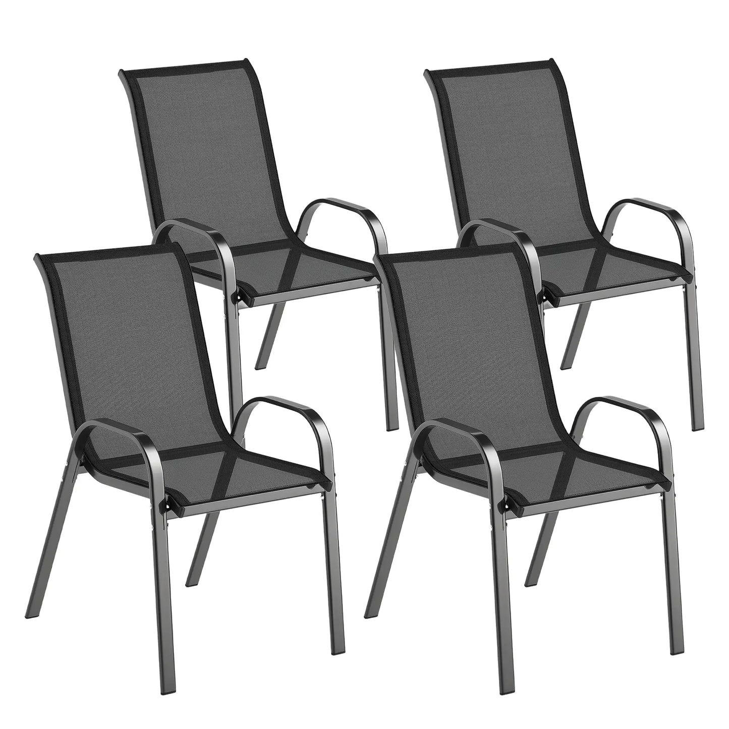 Set of 4 Stackable Outdoor Dining Chairs, High Back, Breathable Mesh Seat, Black Outdoor Dining Sets at Gallery Canada
