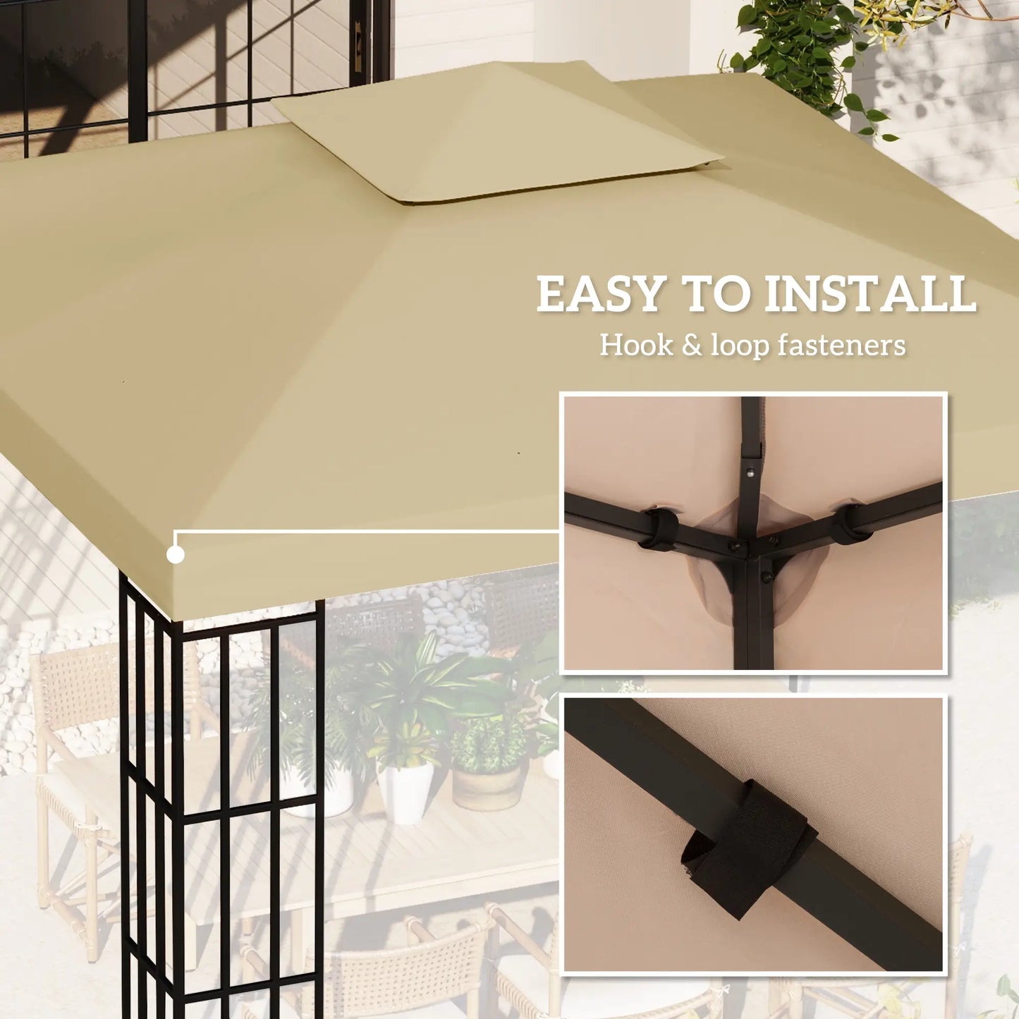 10' x 10' 2-Tier Canopy Cover, Outdoor Garden Gazebo, Beige Gazebos at Gallery Canada