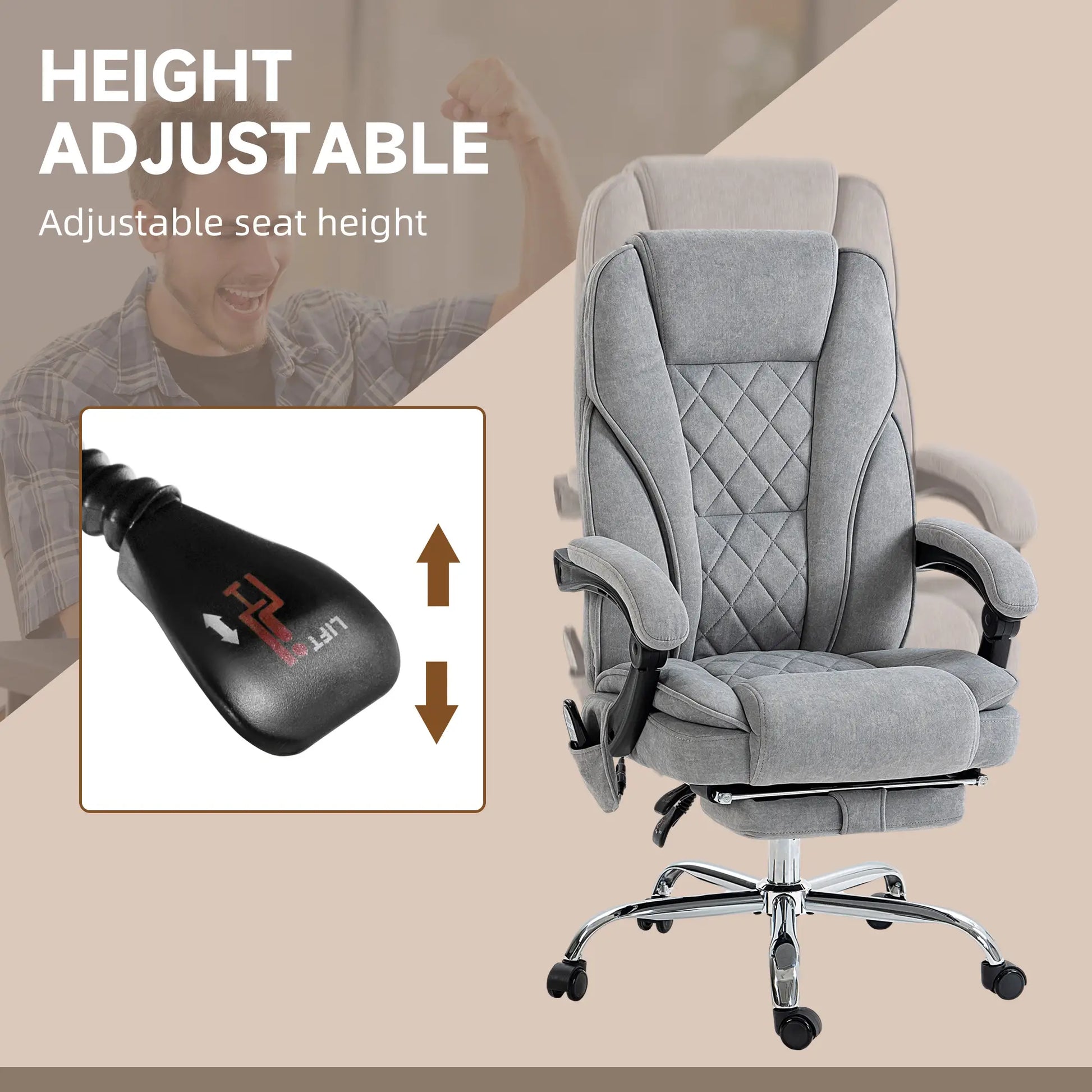 Heated Massage Office Chair, Adjustable Height with Footrest, Grey Massage Chairs at Gallery Canada