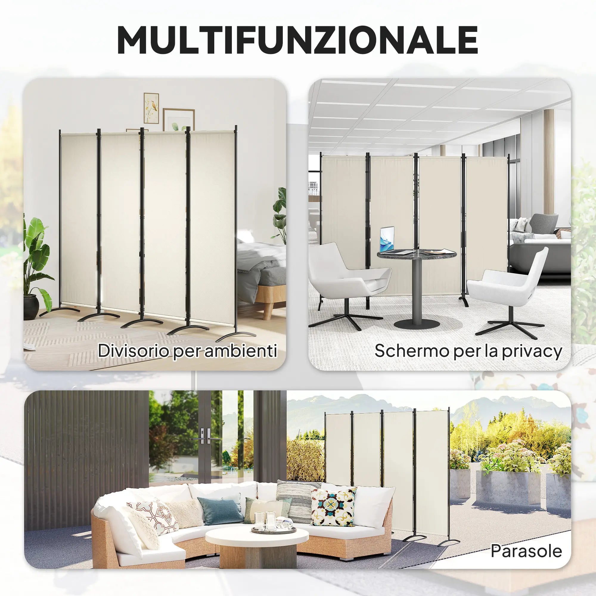 Folding Room Divider, Privacy Screen, 5.6FT Tall, Cream White Side Awnings at Gallery Canada