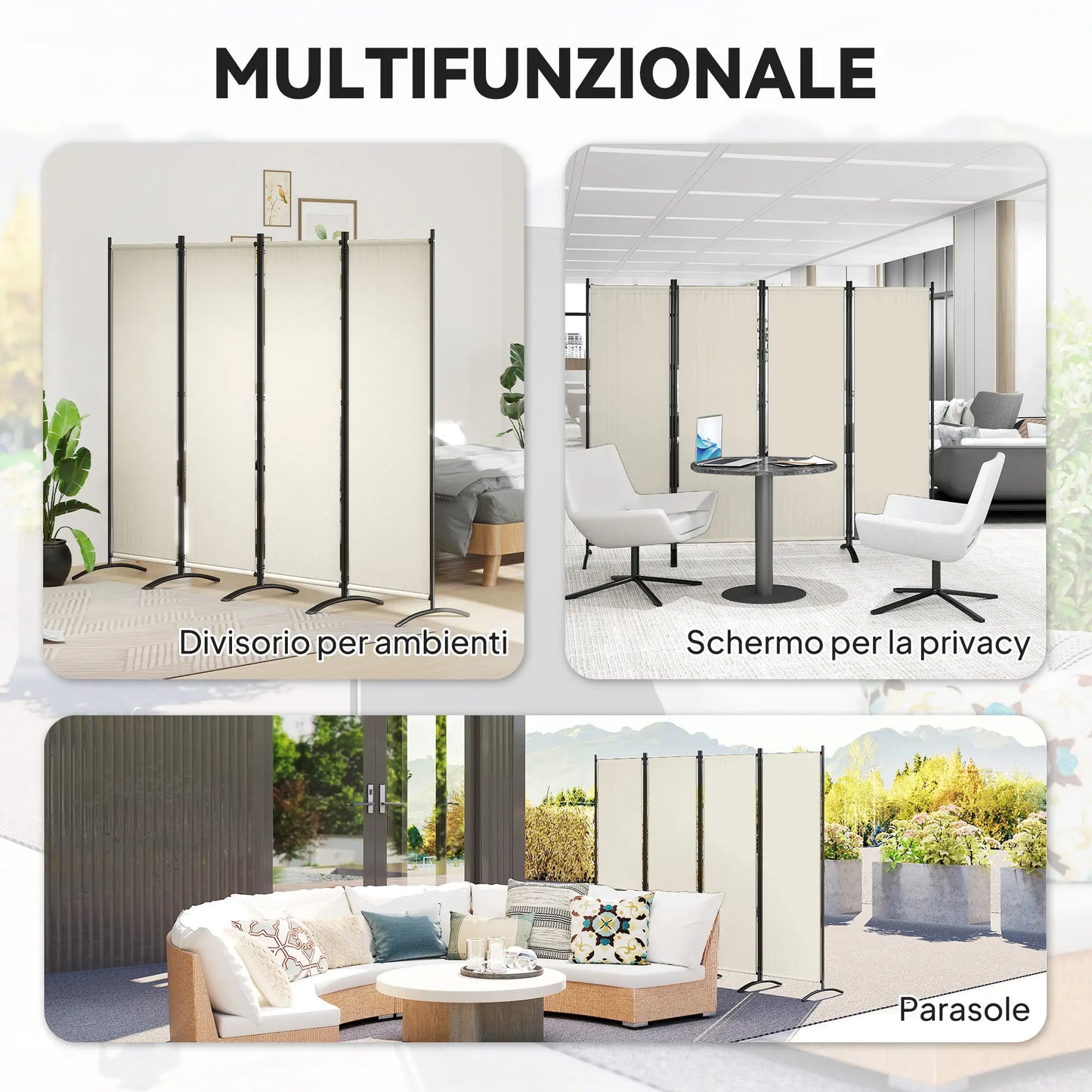 Folding Room Divider, Privacy Screen, 5.6FT Tall, Cream White Side Awnings at Gallery Canada