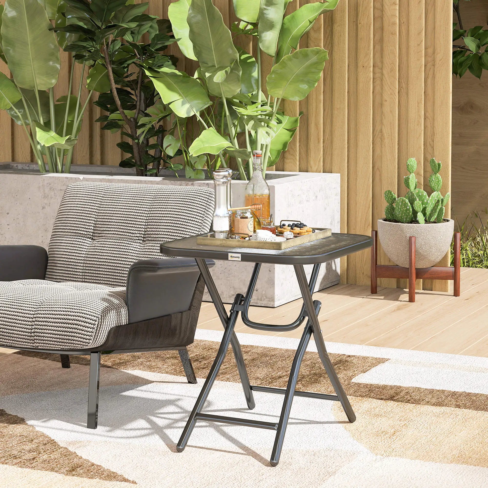 Folding Coffee Table, Tempered Glass Tabletop, Portable Bistro Table Patio Side Tables at Gallery Canada
