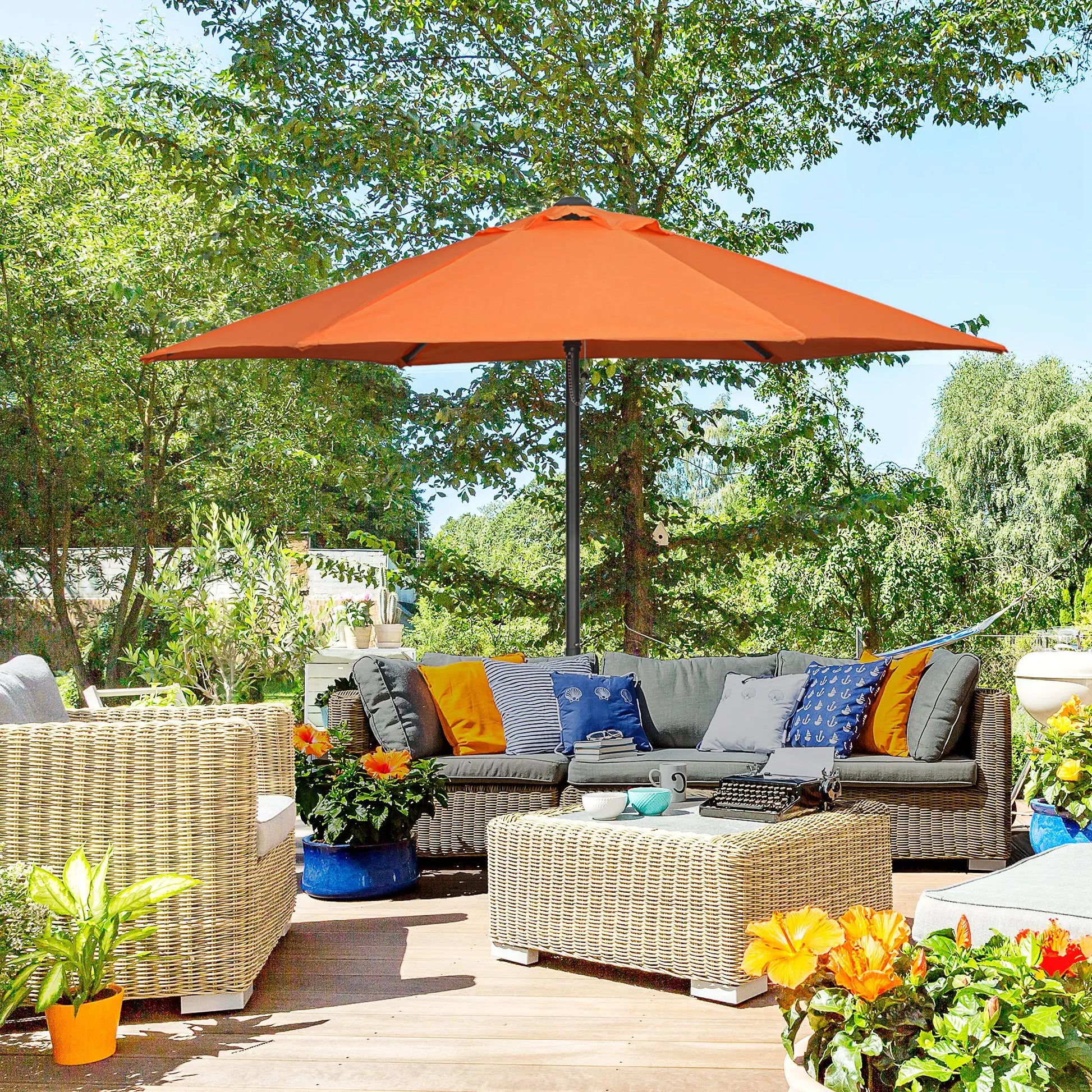 6.6FT Outdoor Patio Umbrella, 6 Solid Ribs, Orange Patio Umbrellas at Gallery Canada