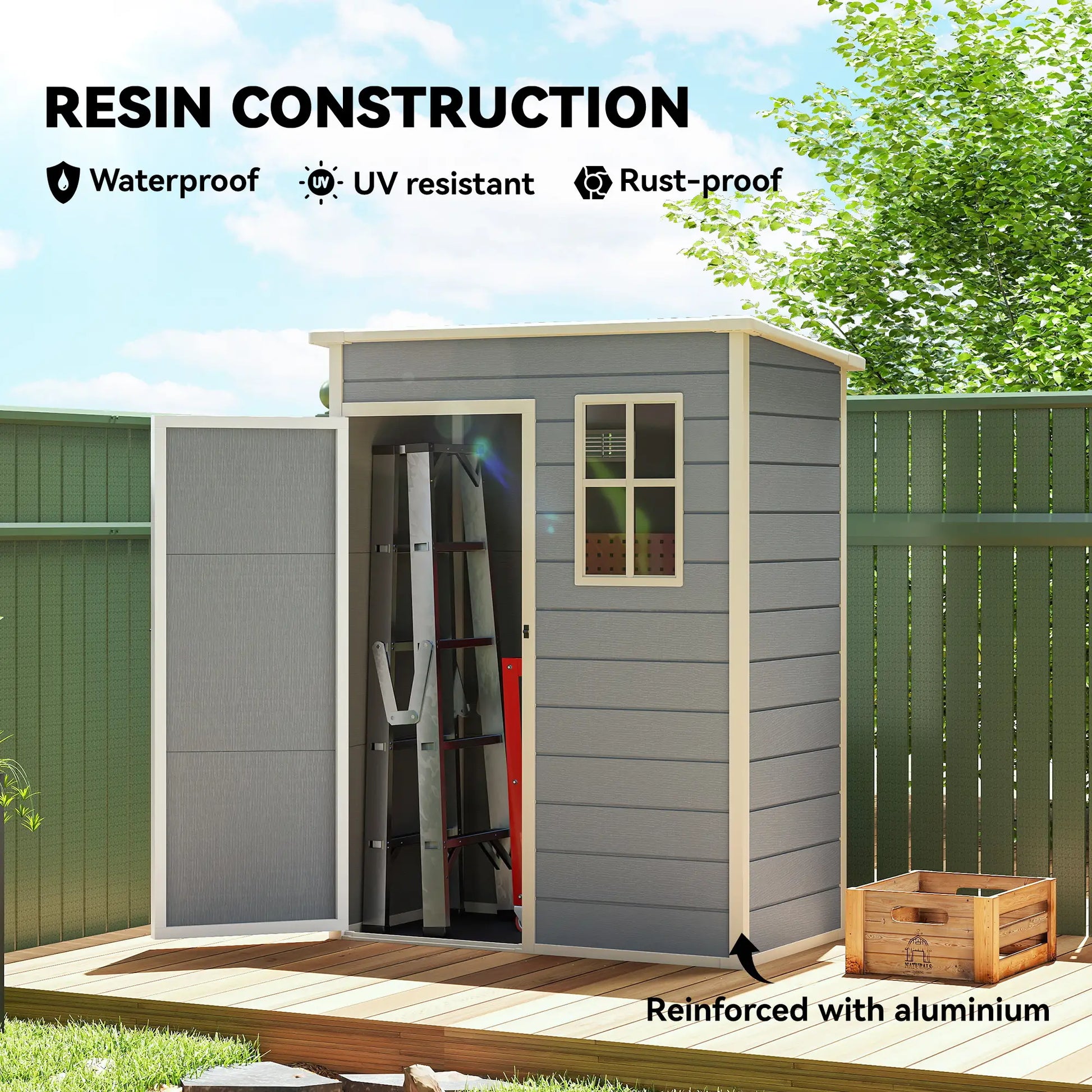 5 x 3FT Garden Shed, Outdoor Storage with Lockable Door, Window, Vent, Grey Sheds at Gallery Canada