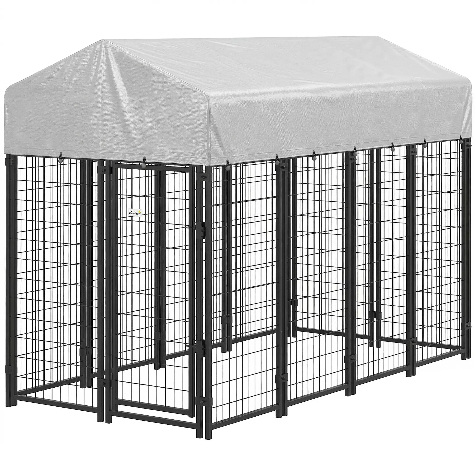 Outdoor Dog Kennel With Roof, 8' x 4' x 6', Heavy Duty Welded Wire Playpen Dog Kennels Silver, Black at Gallery Canada