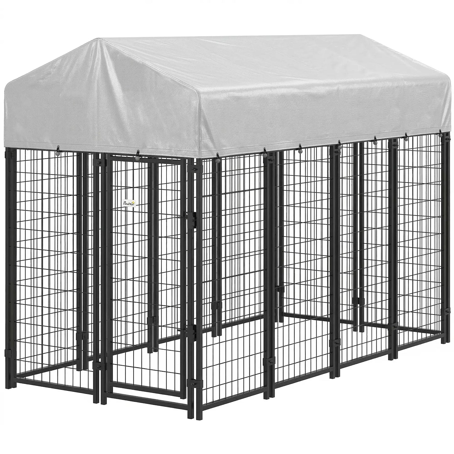 Outdoor Dog Kennel With Roof, 8' x 4' x 6', Heavy Duty Welded Wire Playpen Dog Kennels Silver, Black at Gallery Canada