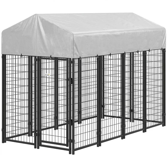 Outdoor Dog Kennel With Roof, 8' x 4' x 6', Heavy Duty Welded Wire Playpen Dog Kennels Silver, Black at Gallery Canada