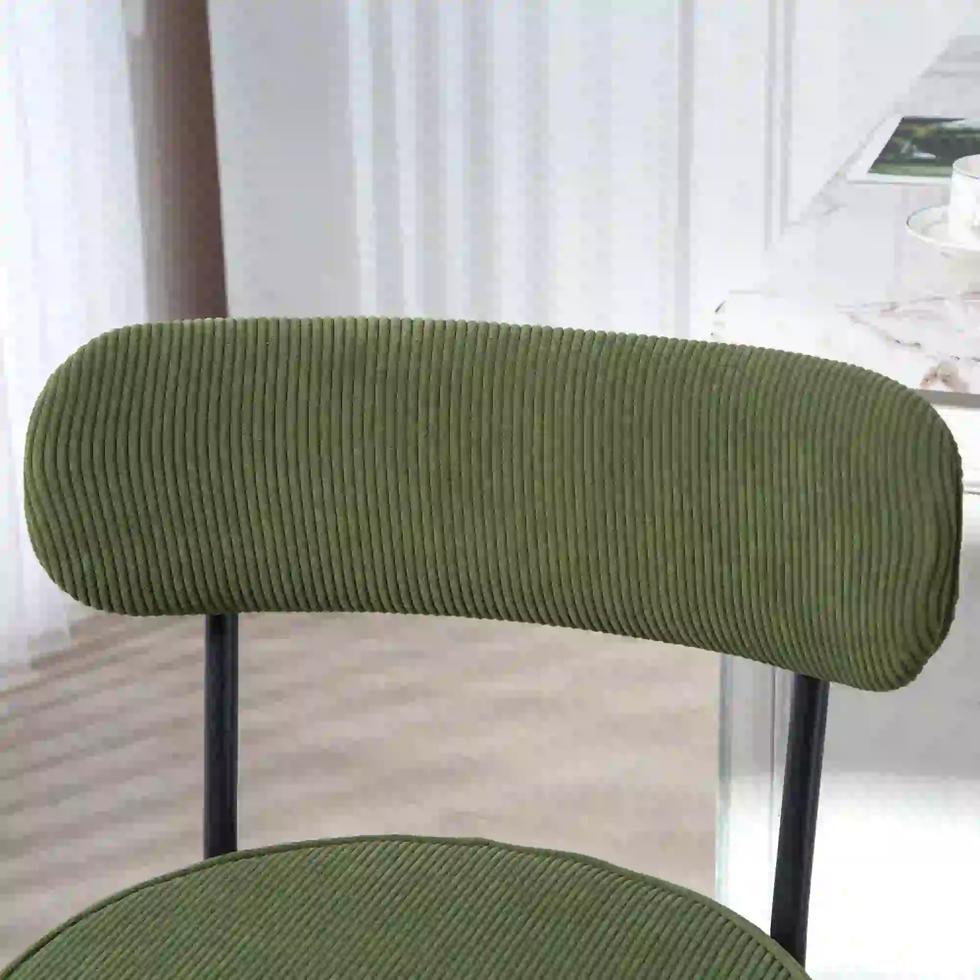 Set of 2 Barstools, Upholstered Corduroy, Backrest, Footrest, Green Bar Stools at Gallery Canada