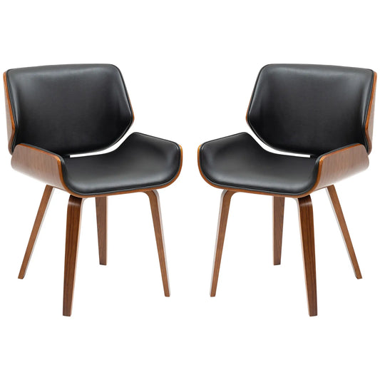 PU Leather Dining Chairs Set of 2, Upholstered Seats, Solid Wood Legs, Black Dining Chairs Black, Dark Walnut at Gallery Canada