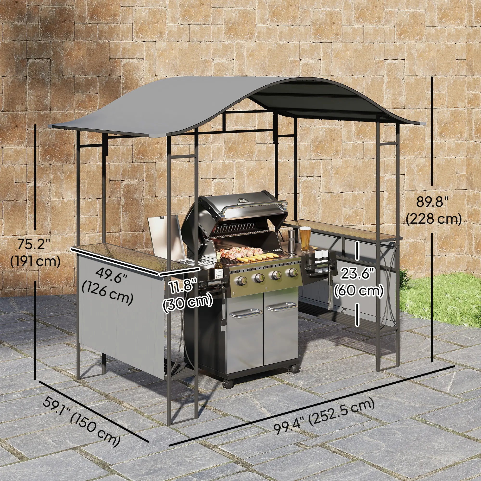 8' x 5' Grill Gazebo Canopy, Outdoor BBQ Shelter, Dark Grey BBQ Grill Gazebos at Gallery Canada