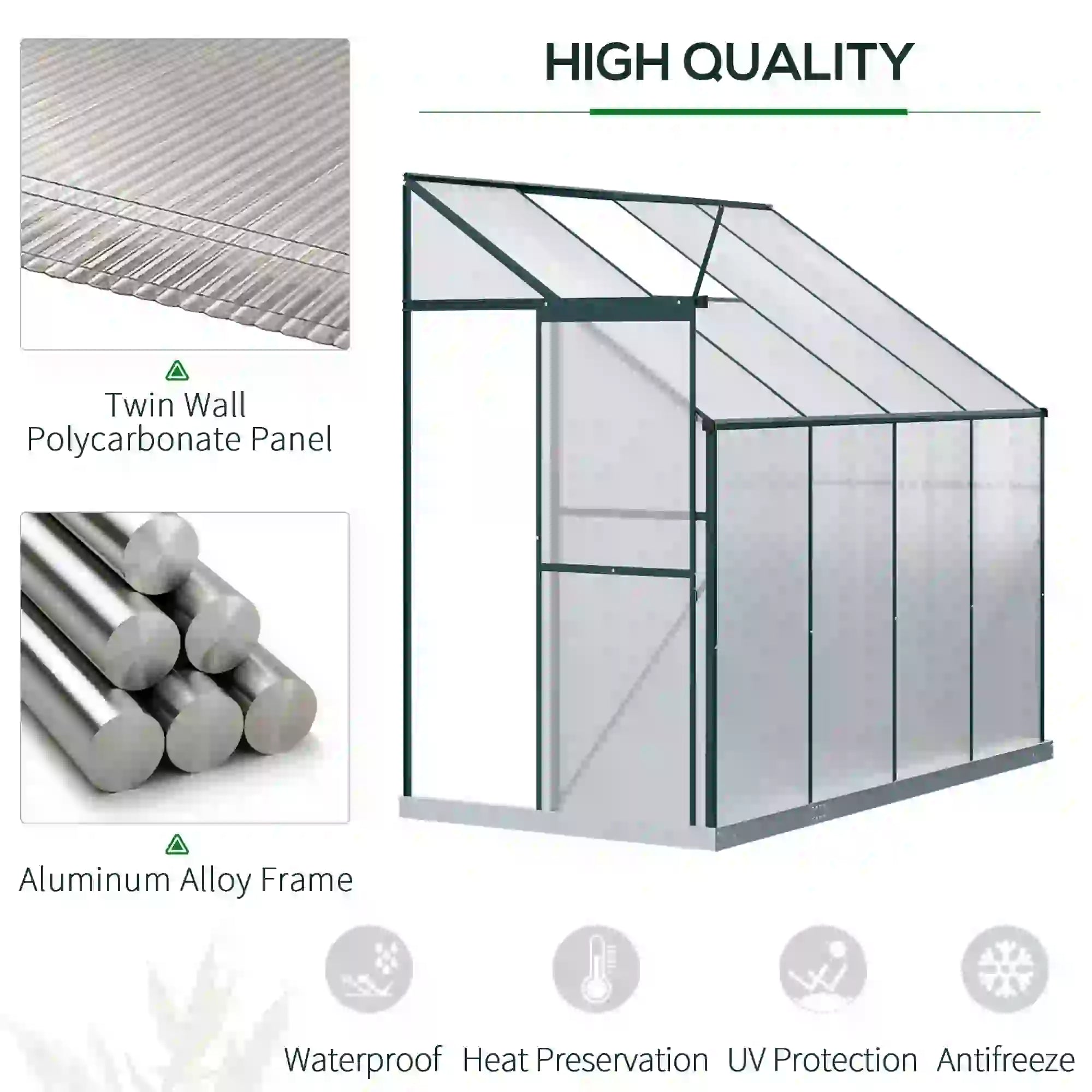 Walk-In Garden Greenhouse, Aluminum Polycarbonate, Roof Vent, 8' x 4' x 7', Silver Walk In Greenhouses at Gallery Canada