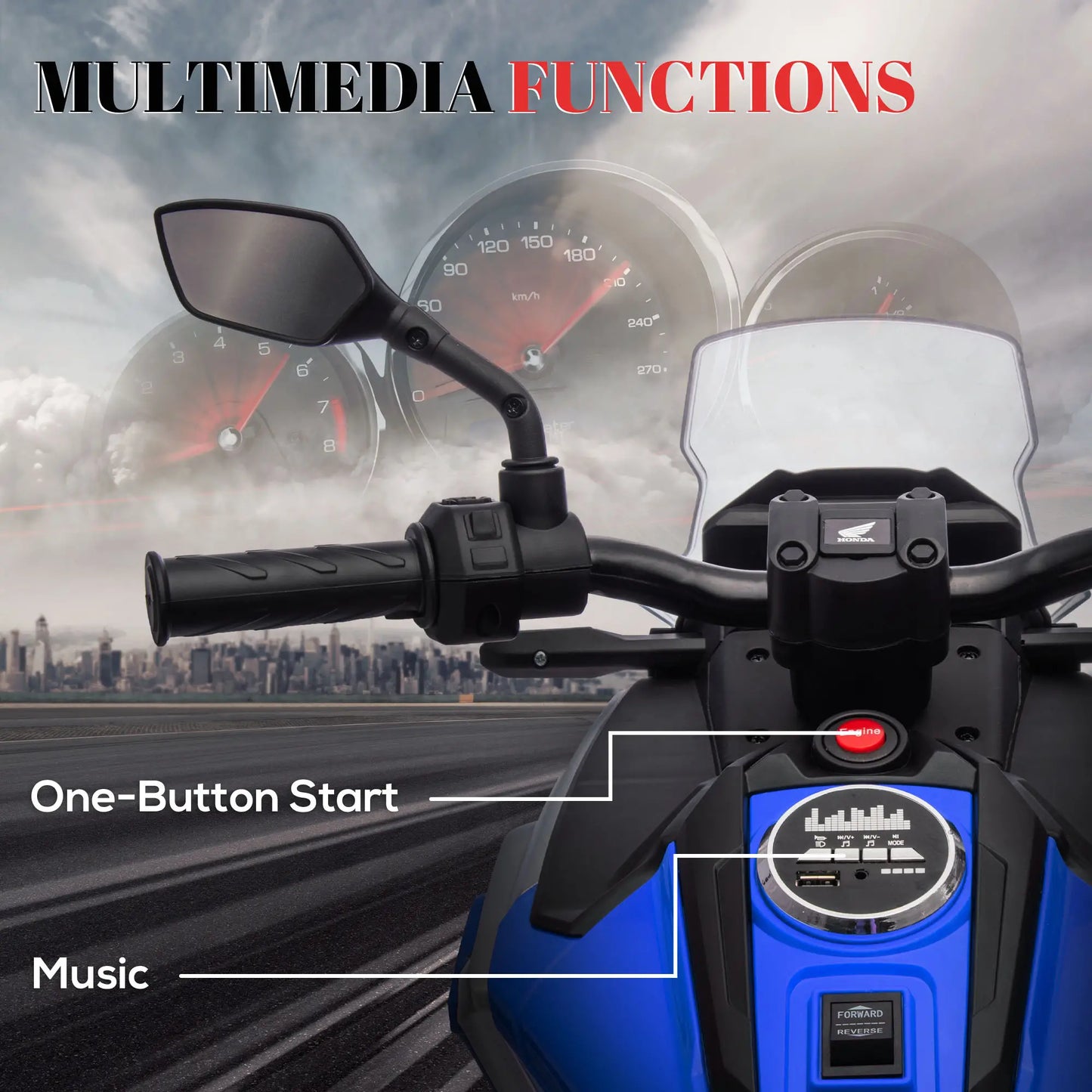 12V Ride on Motorbike for Kids, for 3-6 Years, Blue Electric Motorcycles at Gallery Canada