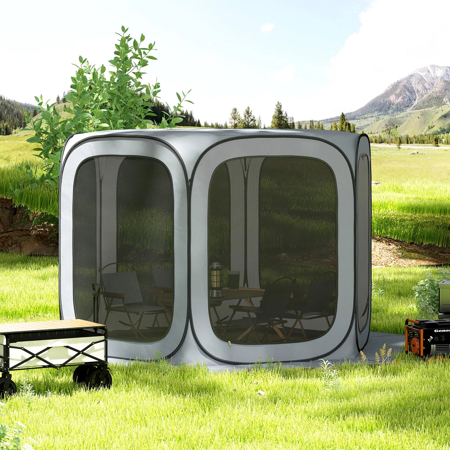 11 x 11ft Pop Up Screen Tent, UPF50+ Portable Gazebo, Light Grey Camping Tents at Gallery Canada