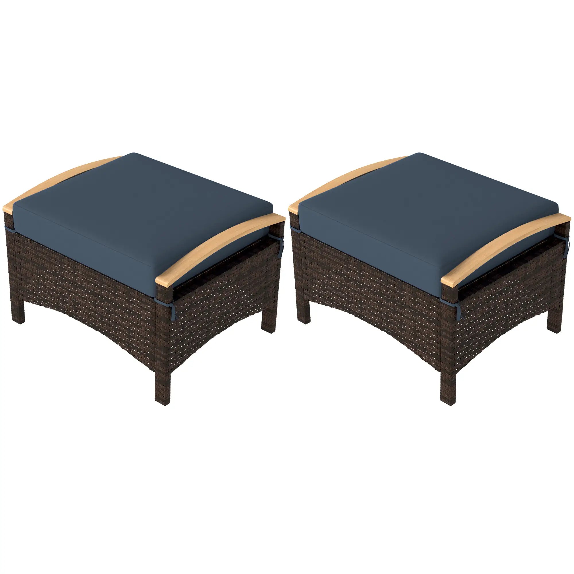 2 Wicker Ottomans, Removable Cushion, Rattan Footstool, Blue Patio Furniture Sets Brown, Navy Blue at Gallery Canada