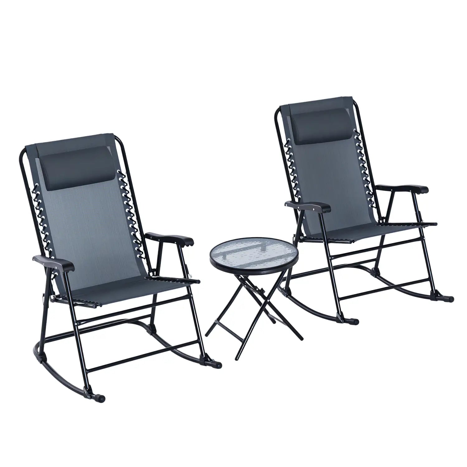 3pc Patio Rocking Chair Set, Folding Outdoor Chairs, Table, Grey Outdoor Rocking Chairs Grey at Gallery Canada