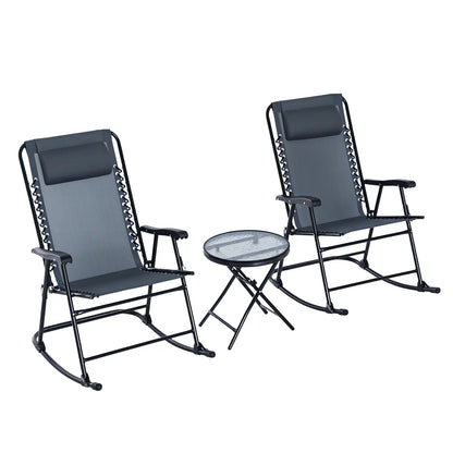 3pc Patio Rocking Chair Set, Folding Outdoor Chairs, Table, Grey Outdoor Rocking Chairs Grey at Gallery Canada