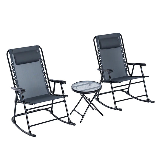3pc Patio Rocking Chair Set, Folding Outdoor Chairs, Table, Grey Outdoor Rocking Chairs Grey at Gallery Canada