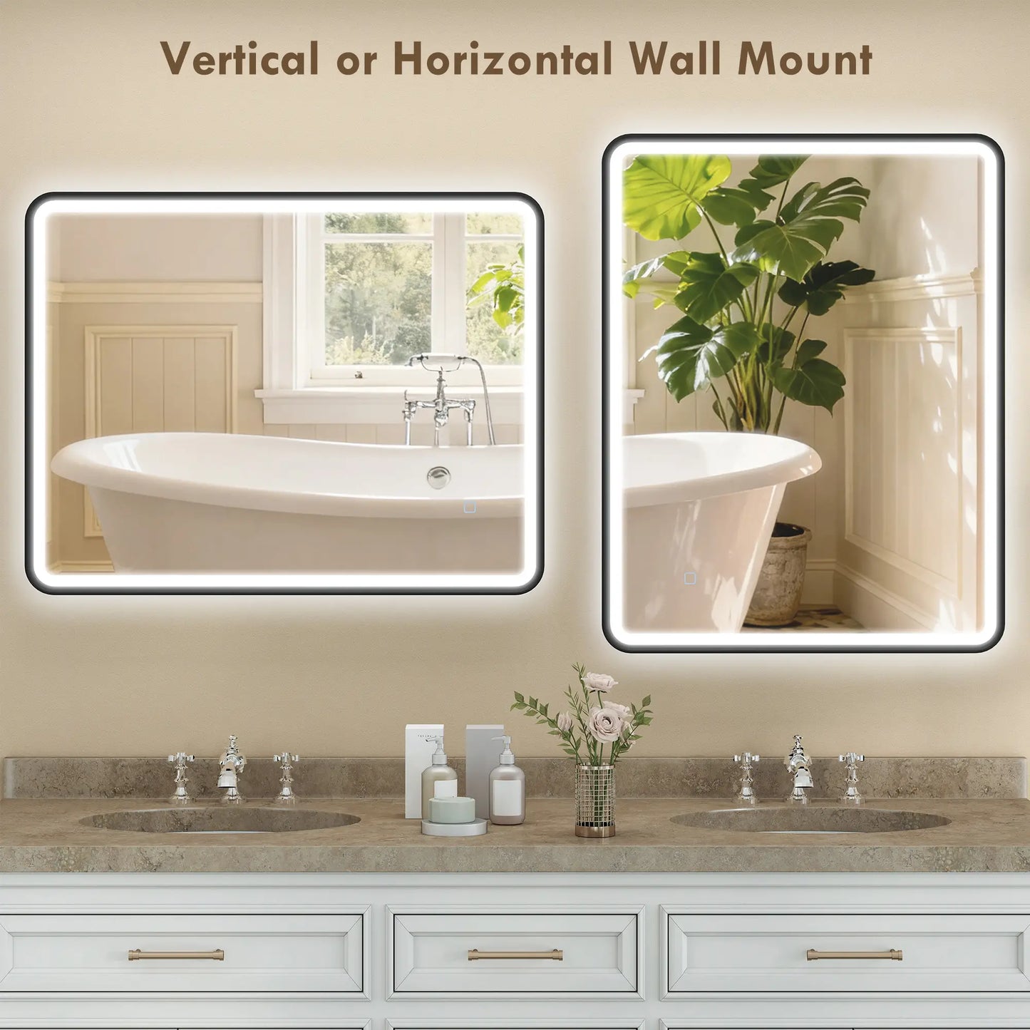 36" x 28" Bath Mirror, LED Lights, Wall Mounted, 3 Colors, Dimmable, Black Bath Accessories at Gallery Canada