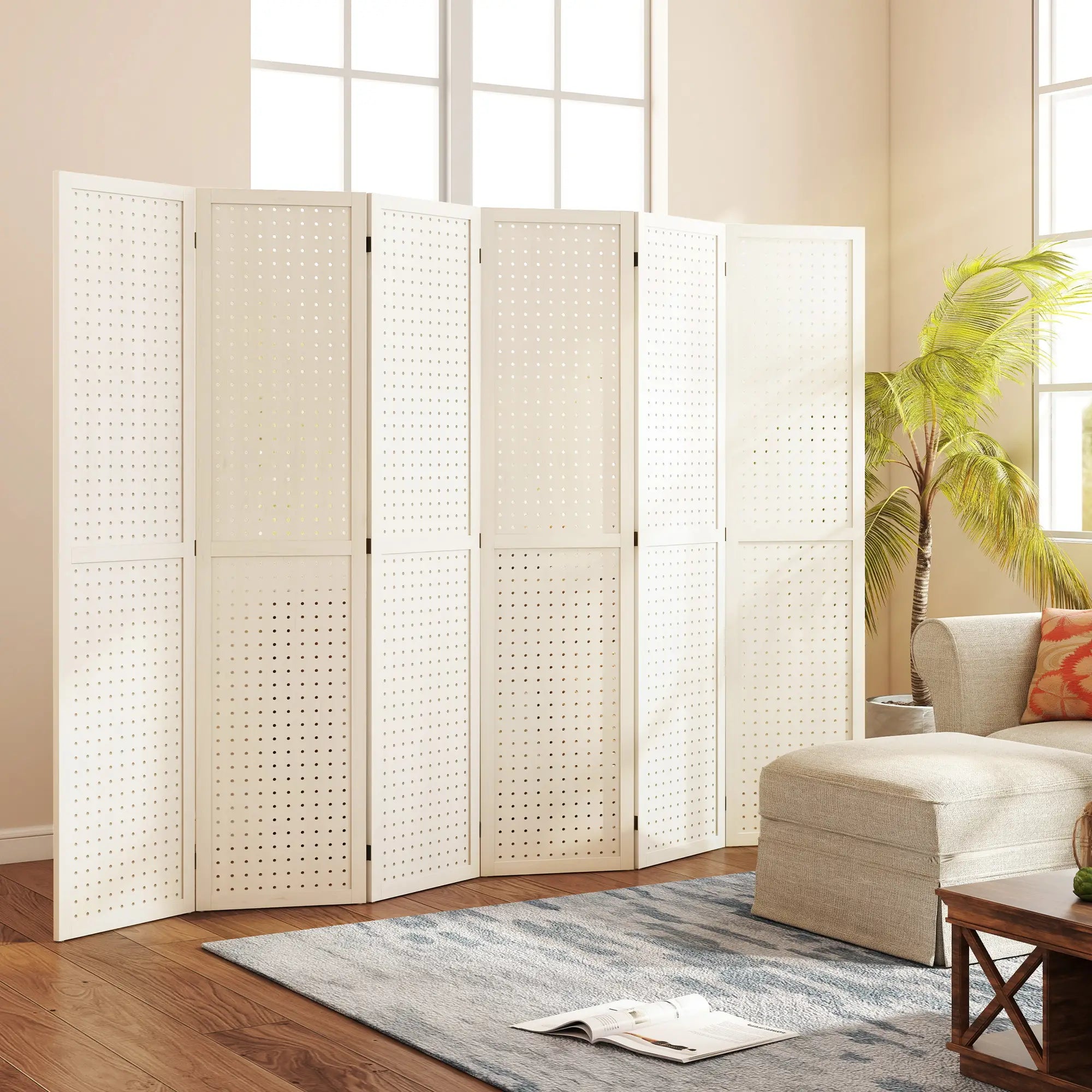 5.6 Ft. 6-Panel Room Divider, Pegboard Privacy Screen, White Room Dividers at Gallery Canada