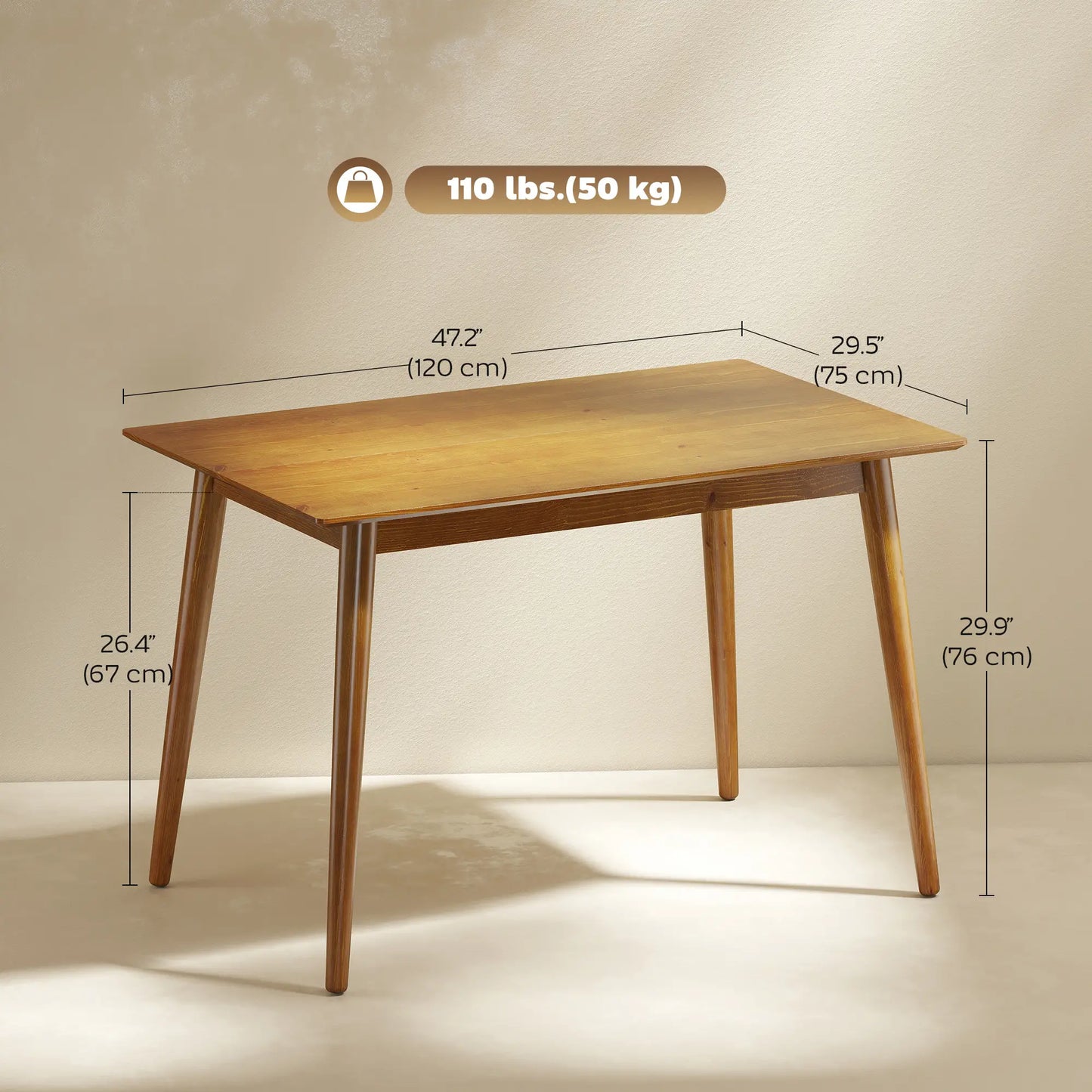 47" x 30" Dining Table, Farmhouse Dining Room Table with Pine Wood Frame, Space Saving Kitchen Table, Brown Dining Tables at Gallery Canada