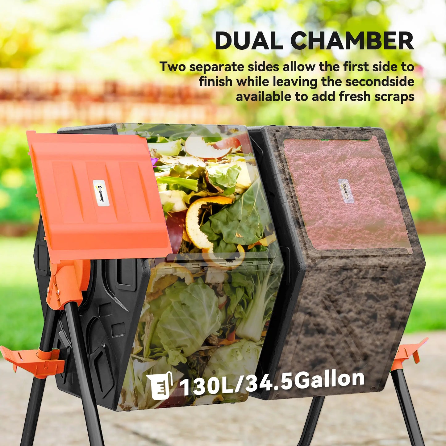Rotating Composter, Dual Chamber Bin, 34.5 Gallon, Orange Outdoor Compost Bin at Gallery Canada