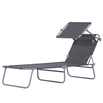Outdoor Lounge Chair, Adjustable Folding Chaise, Tanning Chair with Shade, Grey Lounger Chairs at Gallery Canada