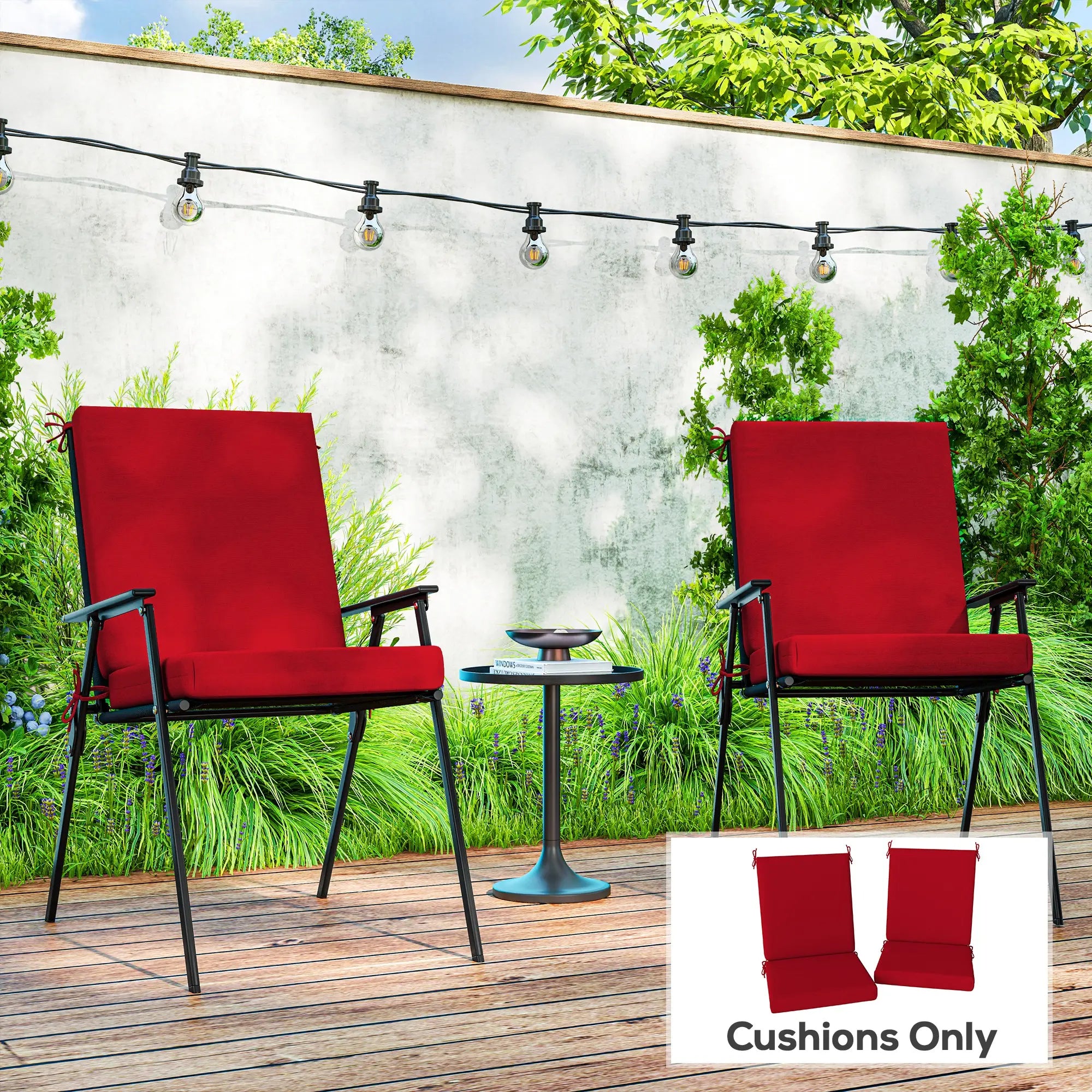 Outdoor Cushions Set of 2, Dining Chair Seat Cushions with Back, Fade-Resistant, Wine Red Patio Chair Cushions at Gallery Canada