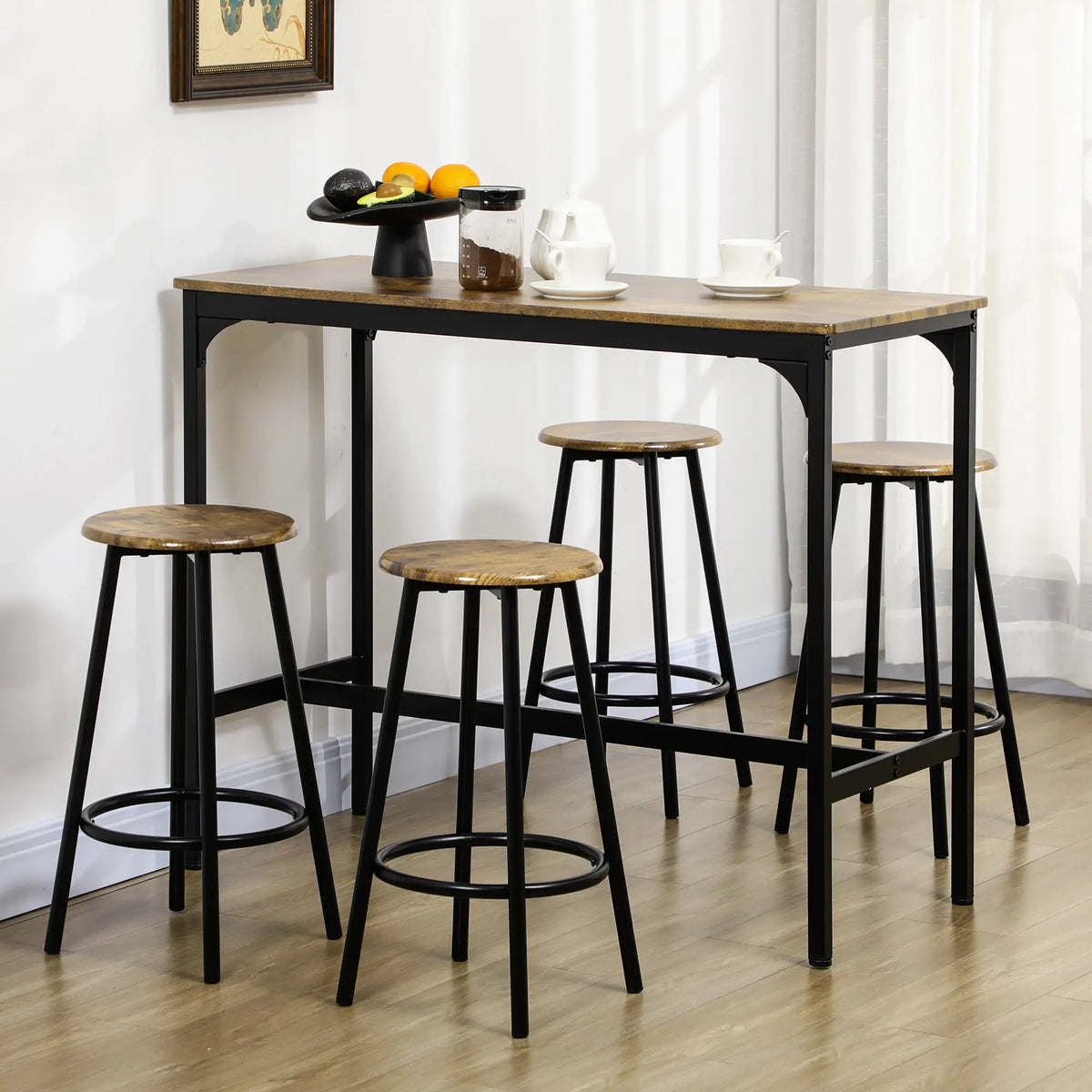 Ensemble de table de bar 5 pièces, hauteur de comptoir industriel, brun rustique, marron