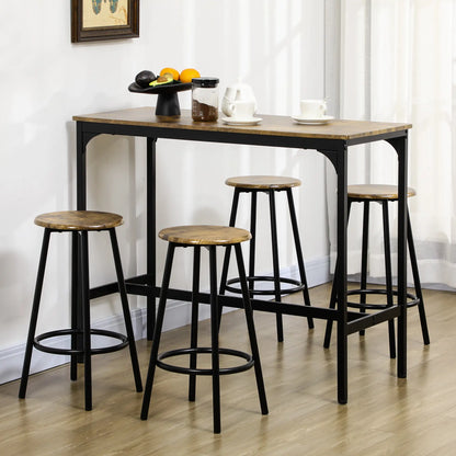 Ensemble de table de bar 5 pièces, hauteur de comptoir industriel, brun rustique, marron