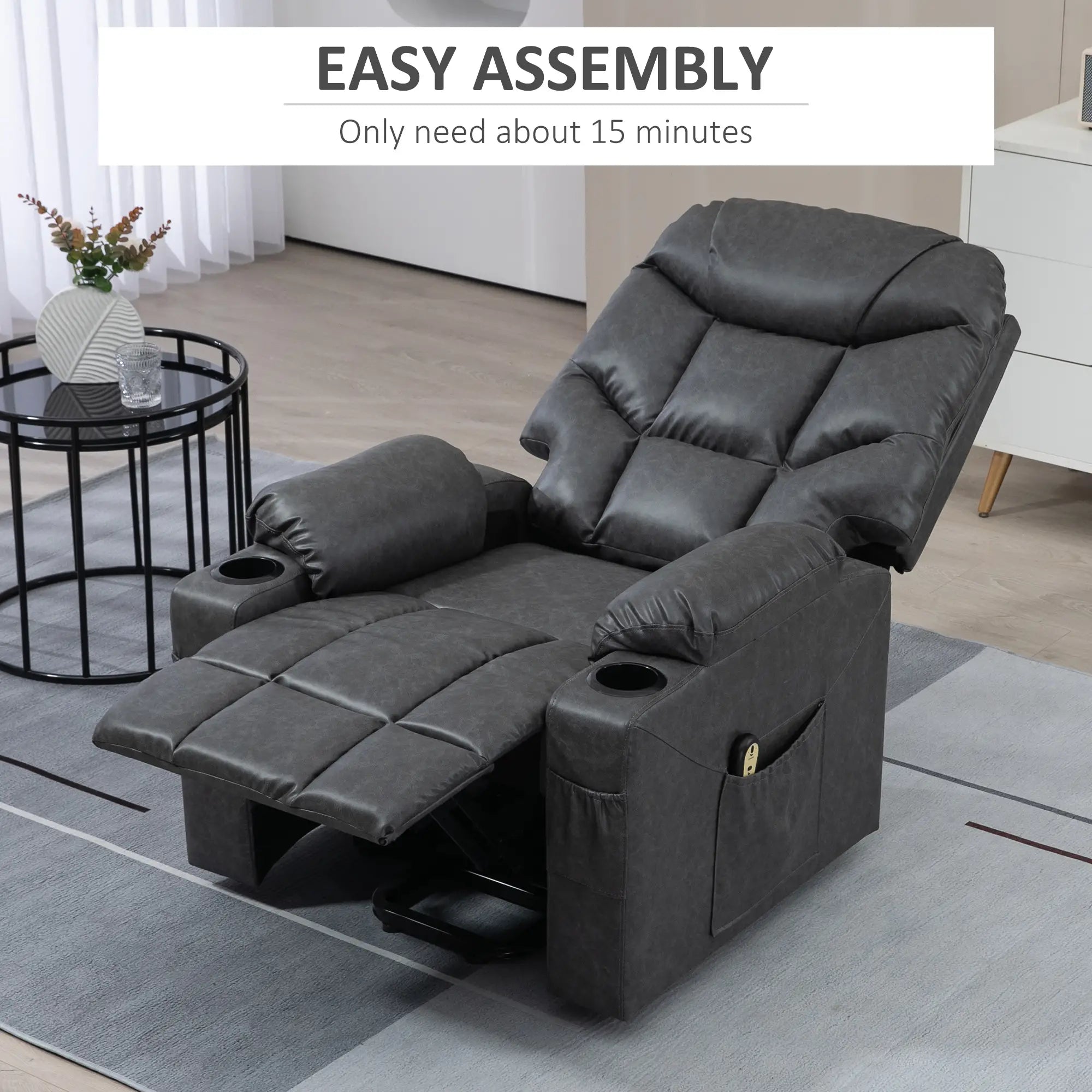 Electric Recliner Chair, PU Leather, Quick Assembly, Remote, Grey Sofas & Reclining Chairs at Gallery Canada