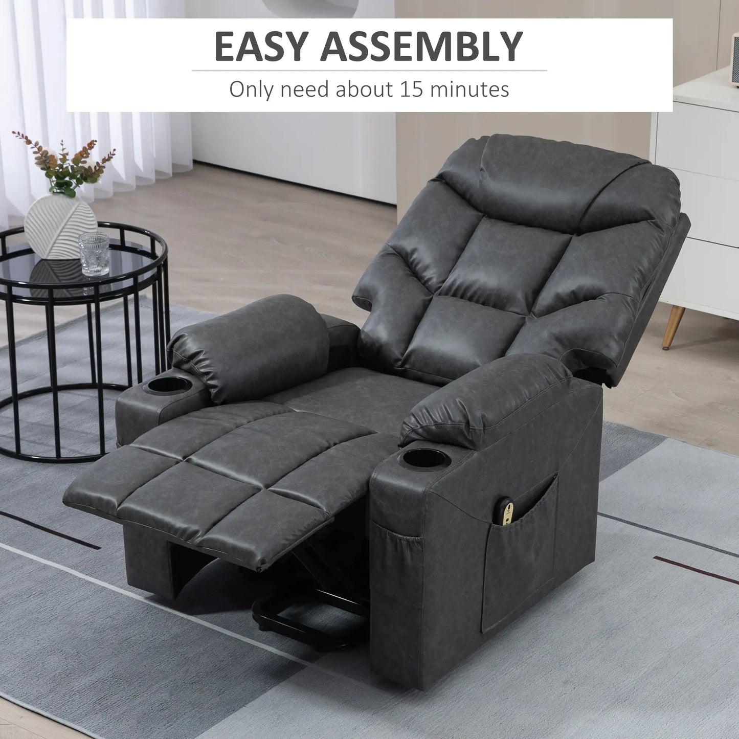 Electric Recliner Chair, PU Leather, Quick Assembly, Remote, Grey Sofas & Reclining Chairs at Gallery Canada