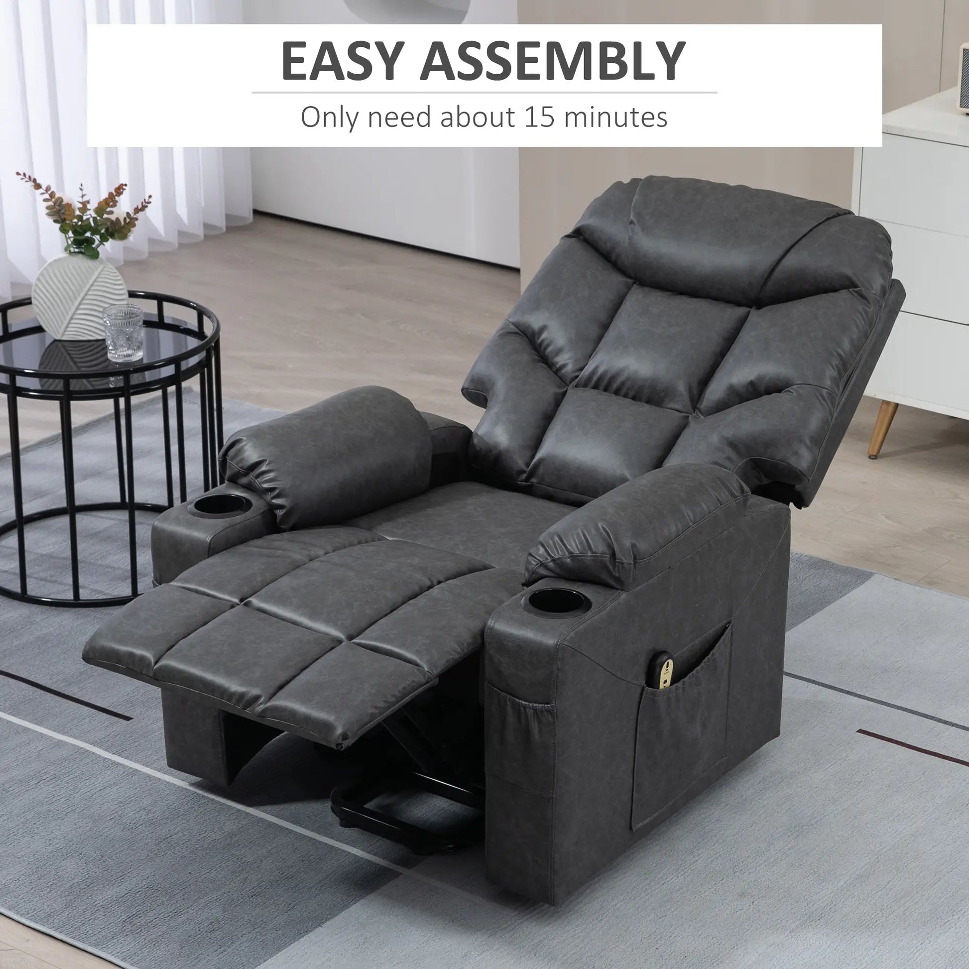 Electric Recliner Chair, PU Leather, Quick Assembly, Remote, Grey Sofas & Reclining Chairs at Gallery Canada