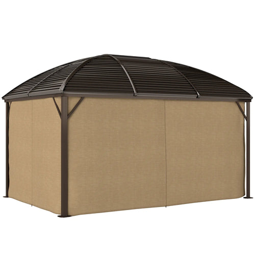 10' x 13' Hardtop Gazebo, Aluminum Canopy, Mesh Nettings, Curtains, Brown