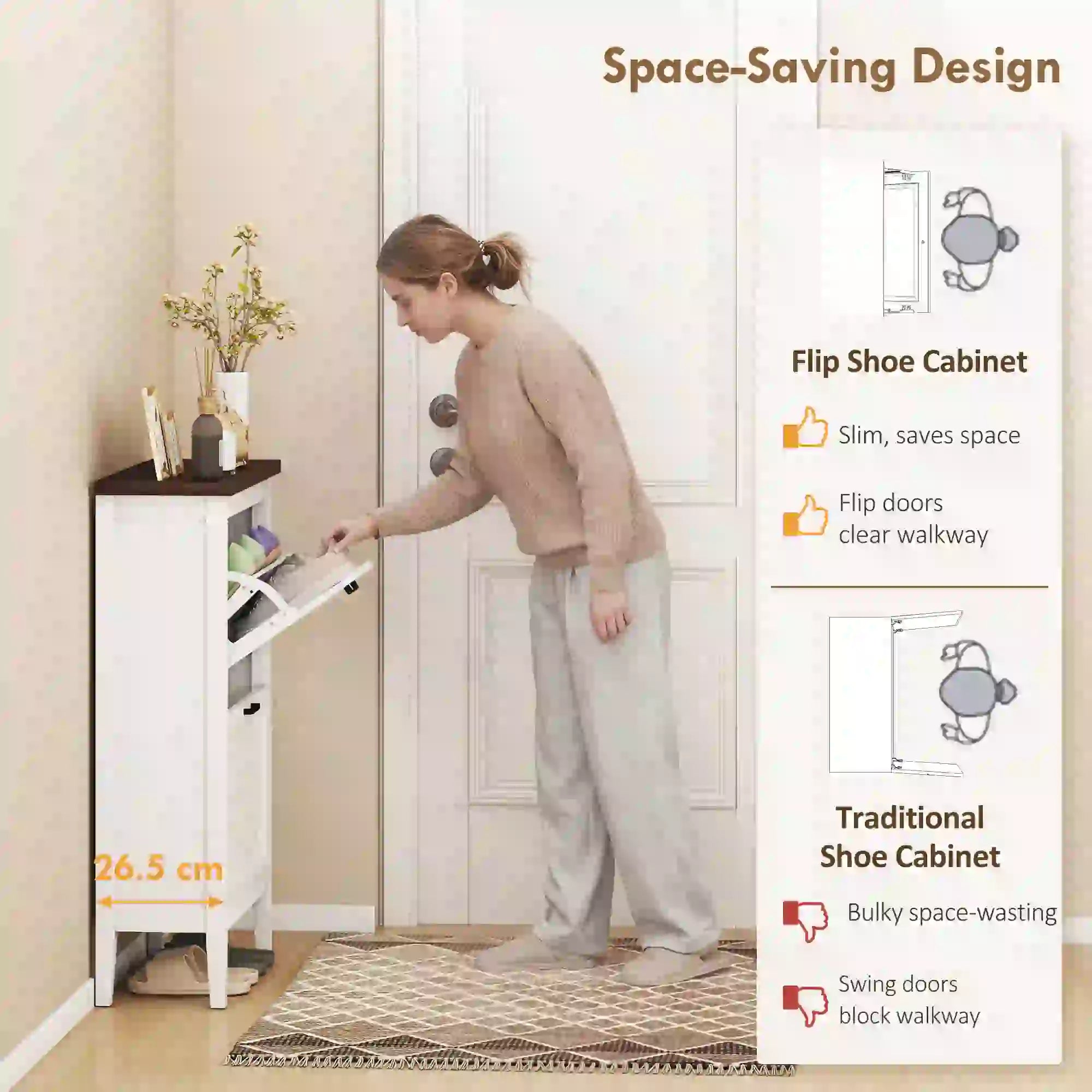 Shoe Cabinet with 2 Flip Drawers, Farmhouse Narrow Shoe Storage Cabinet with Adjustable Shelves, White Shoe Storage Cabinets & Racks at Gallery Canada