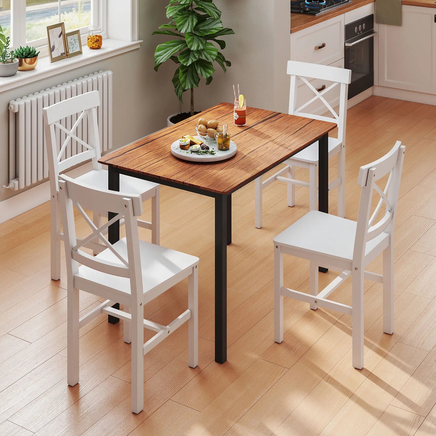 Wooden Dining Chairs Set of 4, Cross Back, Solid Structure, White Dining Chairs at Gallery Canada