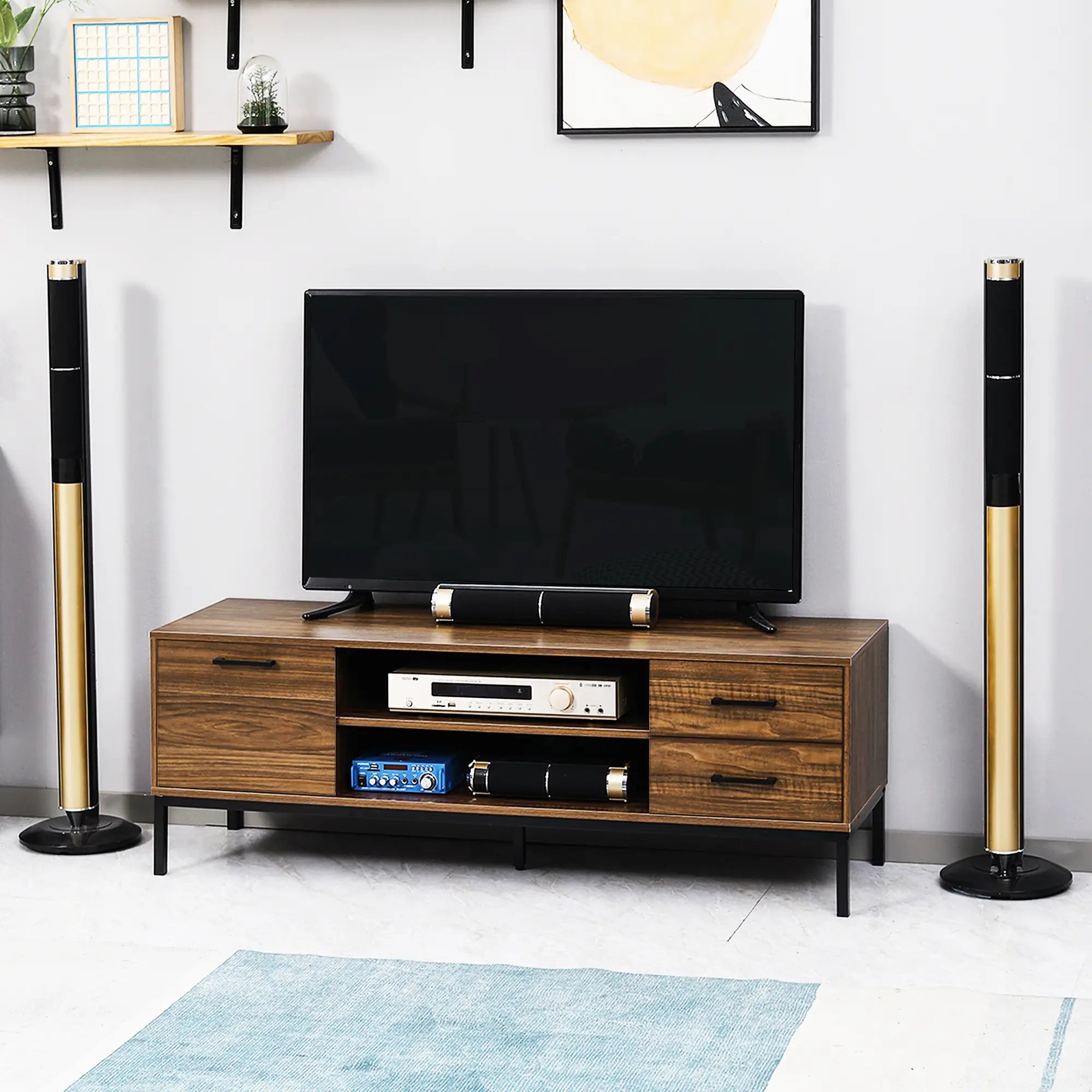 TV Stand for 50 Inches, Cabinet with Door, Drawers, Dark Walnut TV Stands at Gallery Canada