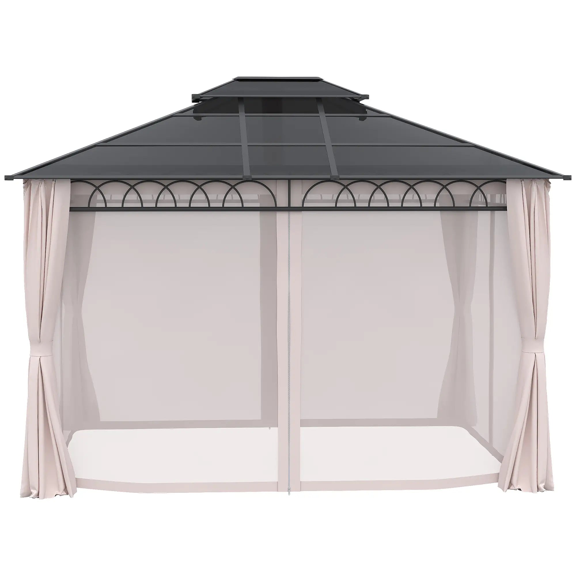 10' x 12' Hardtop Gazebo, Steel Frame, Nettings, Curtains, Khaki Gazebos Black Roof, Dark Grey Frame, Khaki Curtains at Gallery Canada