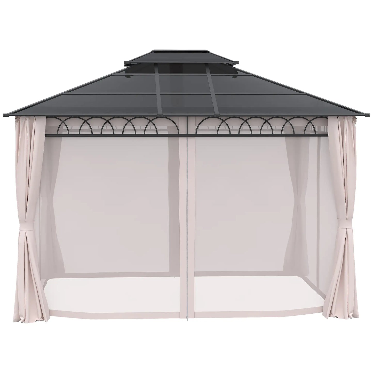 10' x 12' Hardtop Gazebo, Steel Frame, Nettings, Curtains, Khaki Gazebos Black Roof, Dark Grey Frame, Khaki Curtains at Gallery Canada