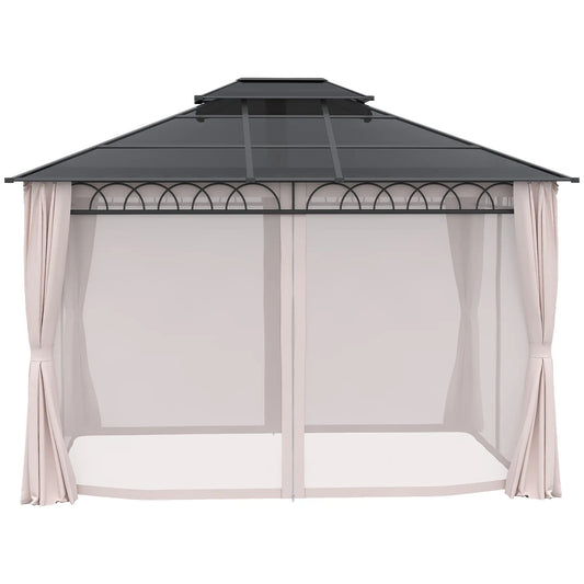 10' x 12' Hardtop Gazebo, Steel Frame, Nettings, Curtains, Khaki Gazebos Black Roof, Dark Grey Frame, Khaki Curtains at Gallery Canada