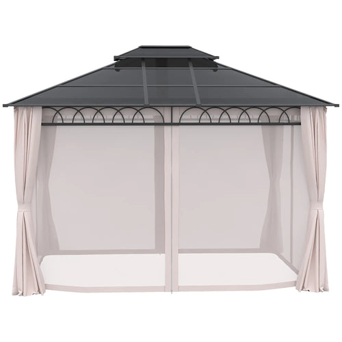 10' x 12' Hardtop Gazebo, Steel Frame, Nettings, Curtains, Khaki