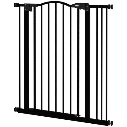 Barrière pour chien extra haute avec porte, ajustement par pression, fermeture automatique, 29-34 pouces, noir