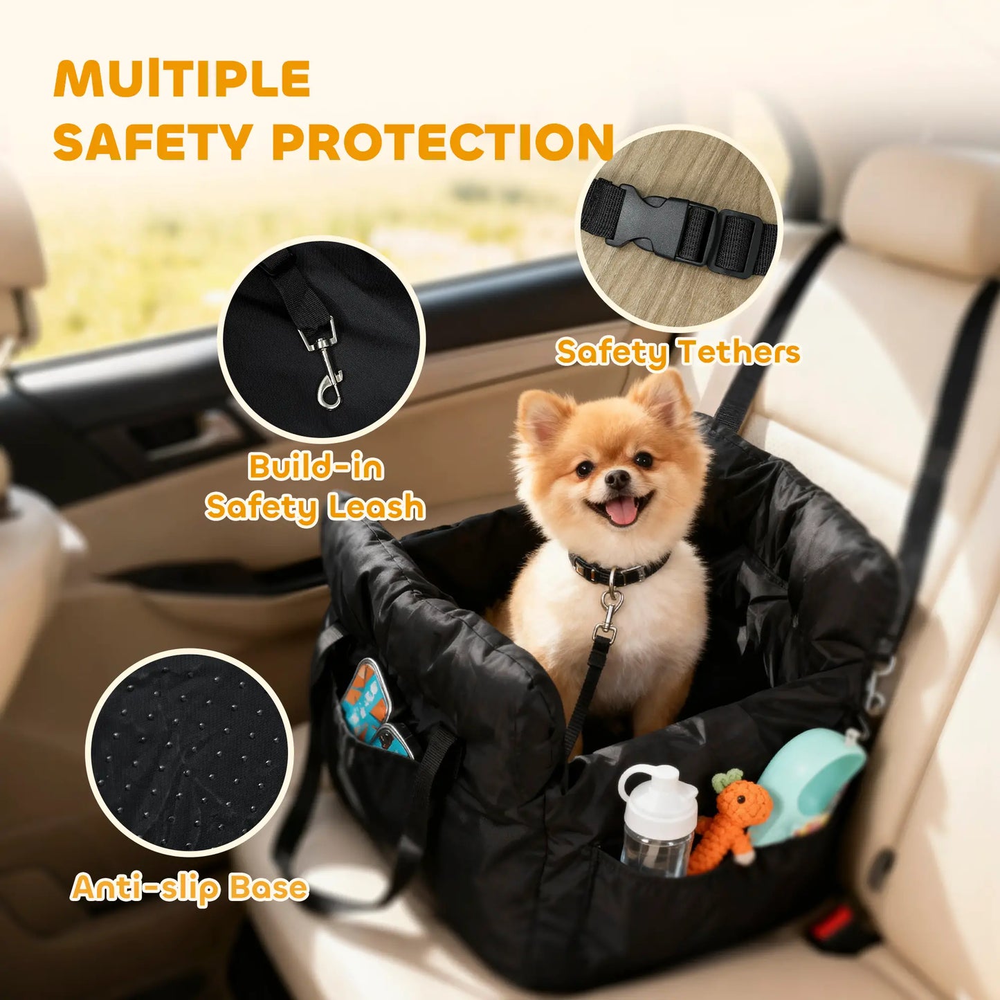 Dog Car Seat for Small Pets, Machine Washable, with Cushion, Black Dog Bike Trailers & Strollers at Gallery Canada