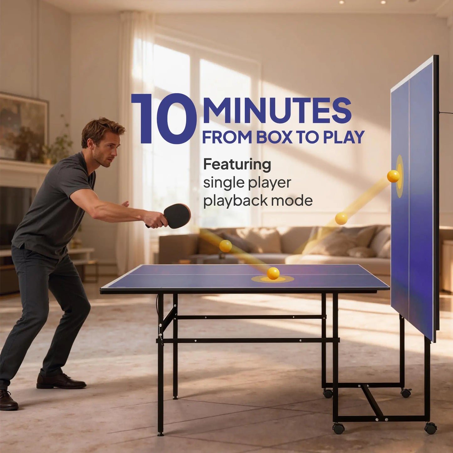 Full Size Table Tennis Table, Folding with Net, Paddles, Balls, Wheels, Blue Game Tables at Gallery Canada