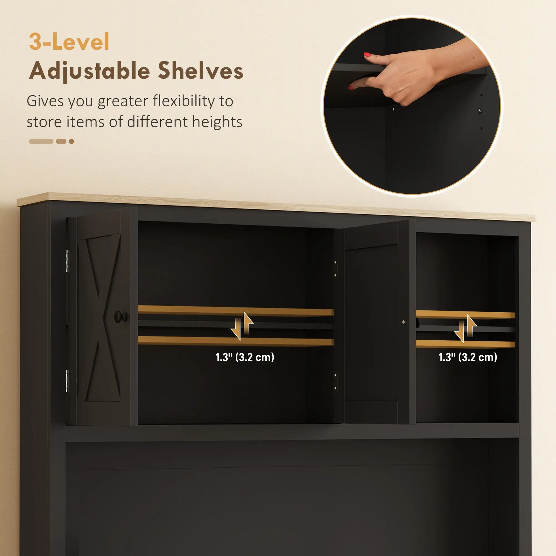 69 Inch Pantry Cabinet with Charging Station, Microwave Stand, Tilt-Out Trash Can, Black Kitchen Pantry Cabinets at Gallery Canada