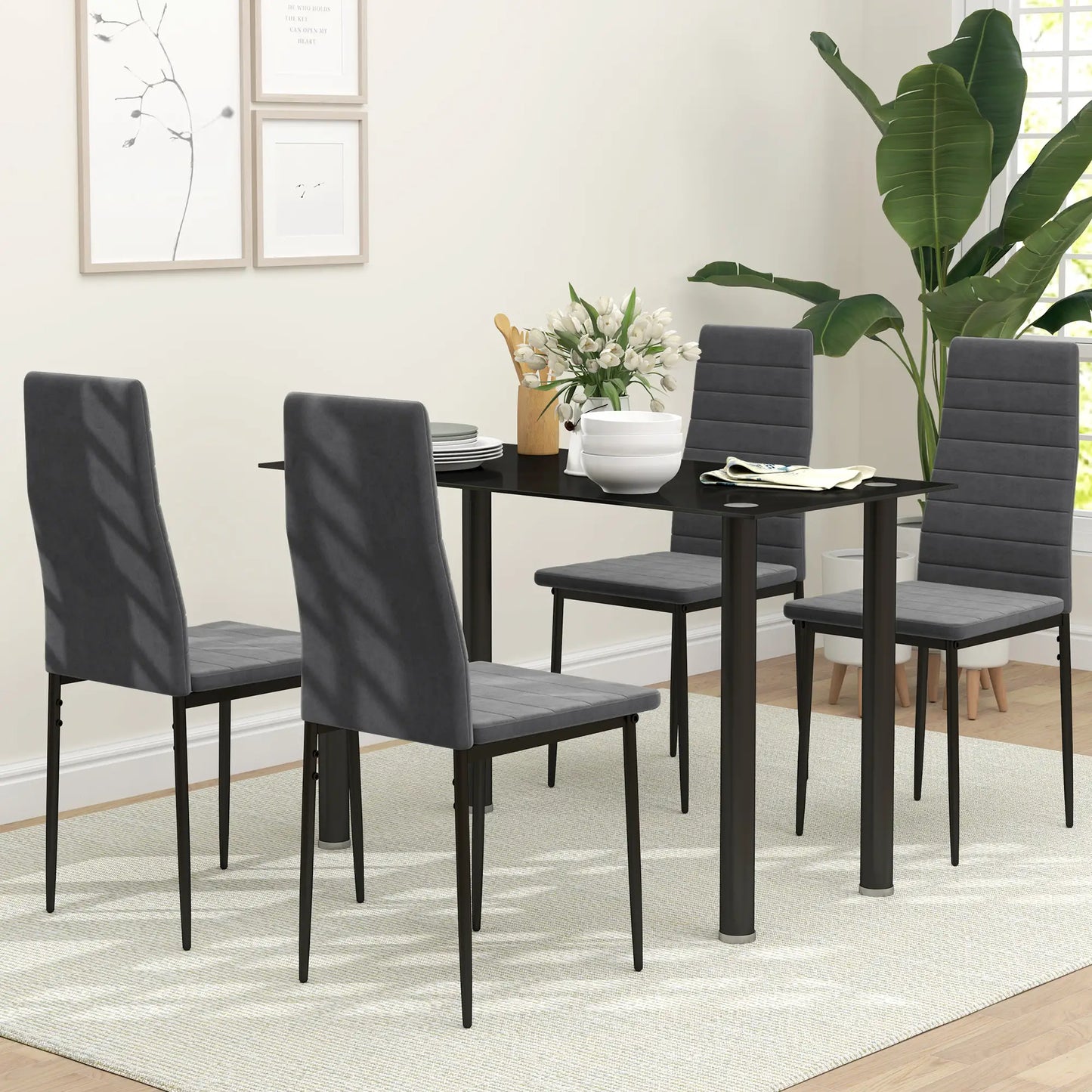 Modern Dining Chairs, Set of 4, High Back Upholstery, Metal Legs, Grey Dining Chairs at Gallery Canada