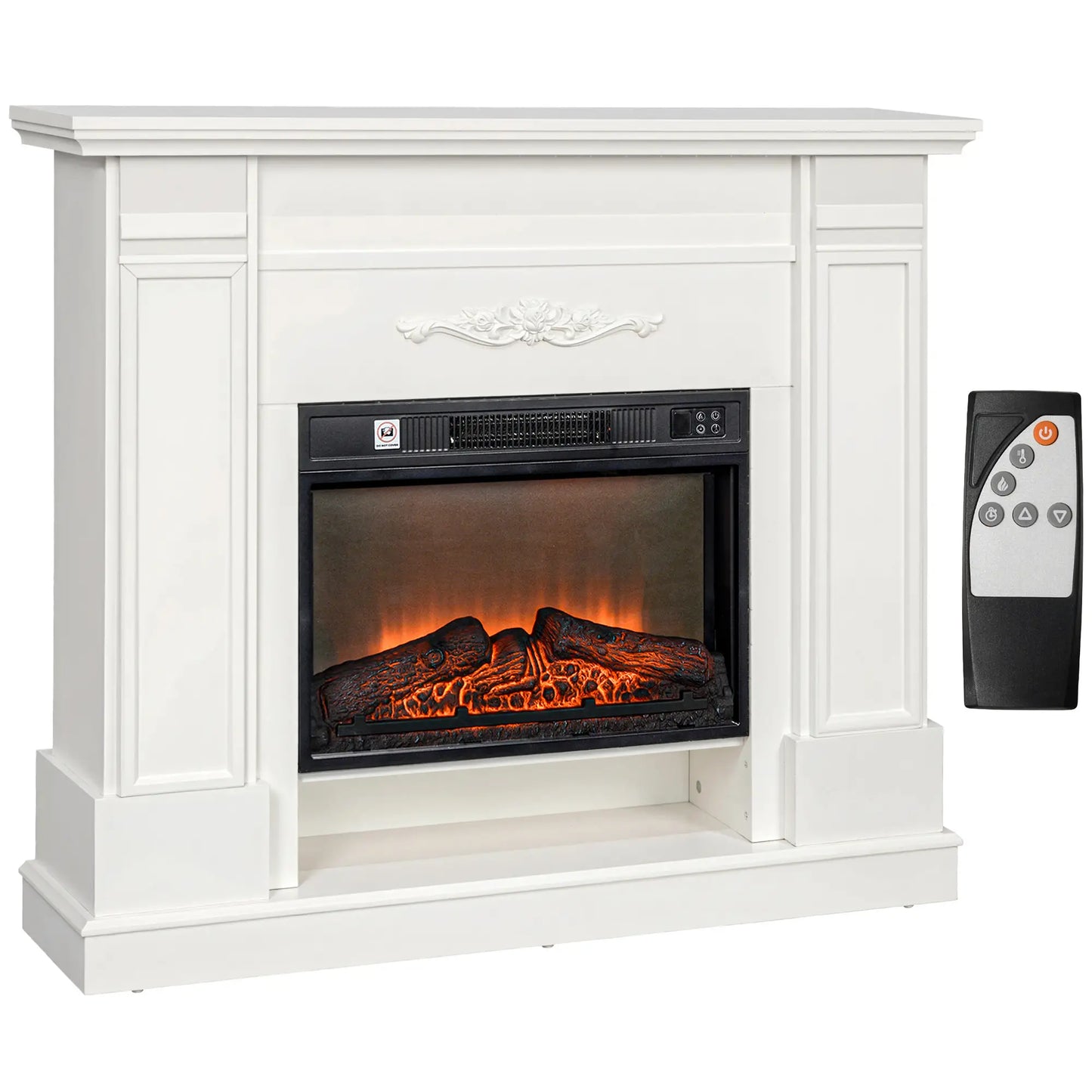 46" Electric Fireplace with Mantel, 1400W Heater, Realistic Flame, White Electric Fireplaces at Gallery Canada