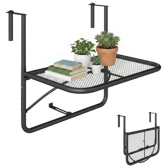 Adjustable Balcony Hanging Table, Metal Wall Desk, Outdoor Flower Stand, Black Balcony Table Hanging Black at Gallery Canada