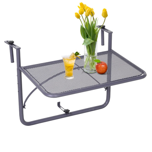 Adjustable Balcony Hanging Table, Metal Wall Desk, Outdoor Flower Stand, Grey