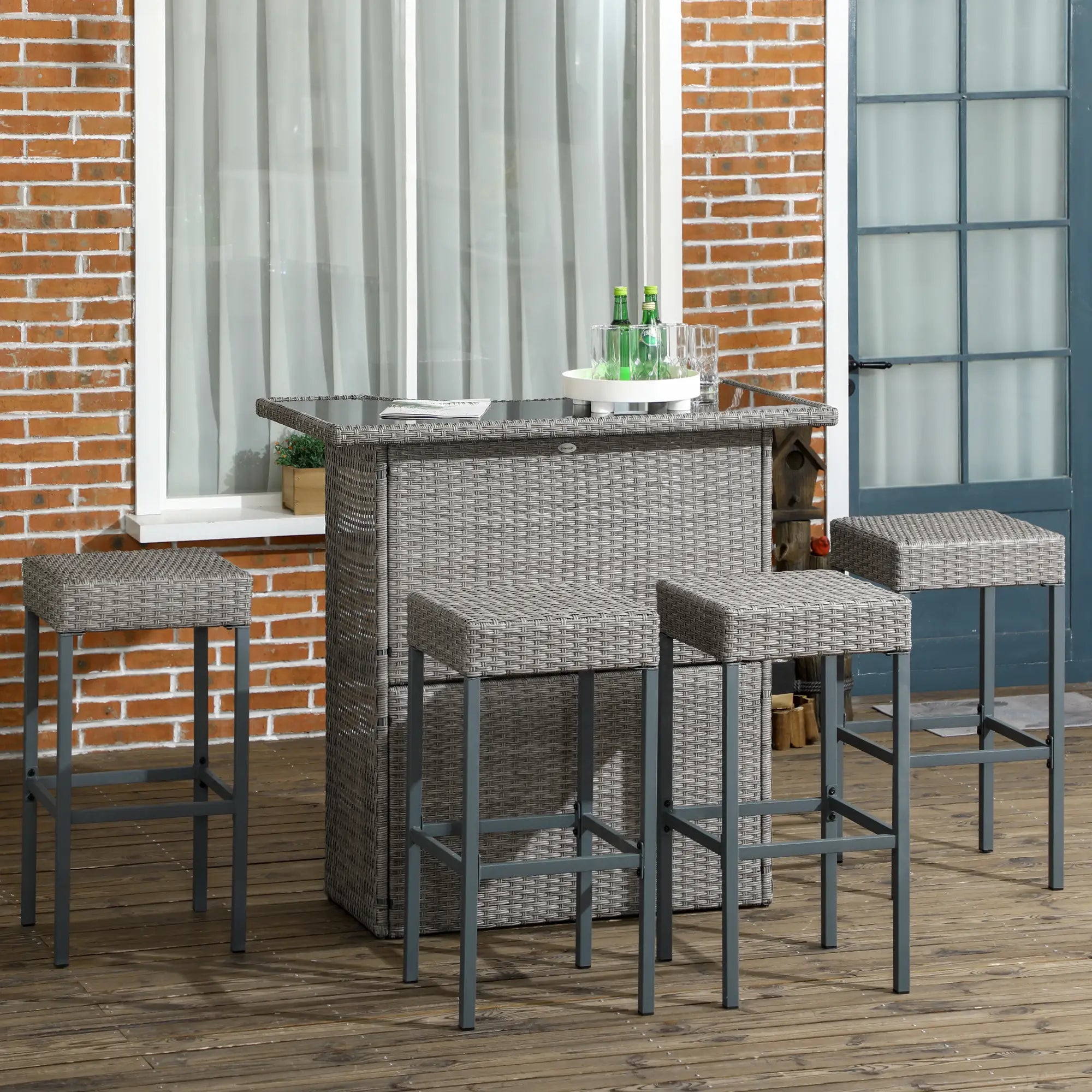5 Pcs Patio Bar Set, Outdoor PE Rattan Wicker, 4 Chairs, Grey Bistro Sets at Gallery Canada
