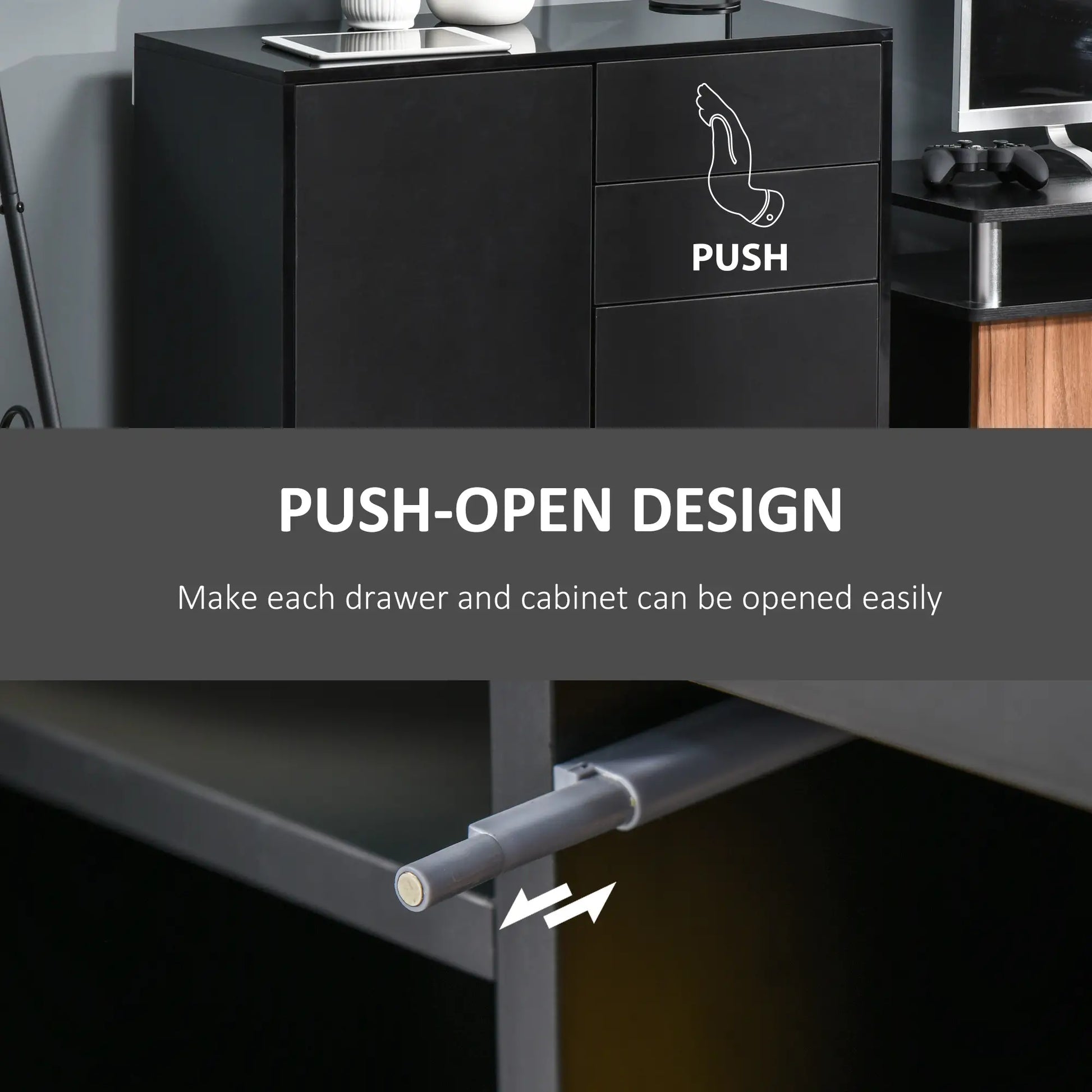 High Gloss Buffet Sideboard, 2 Drawers, 2 Doors, Adjustable Shelf, Black Bar Cabinets at Gallery Canada